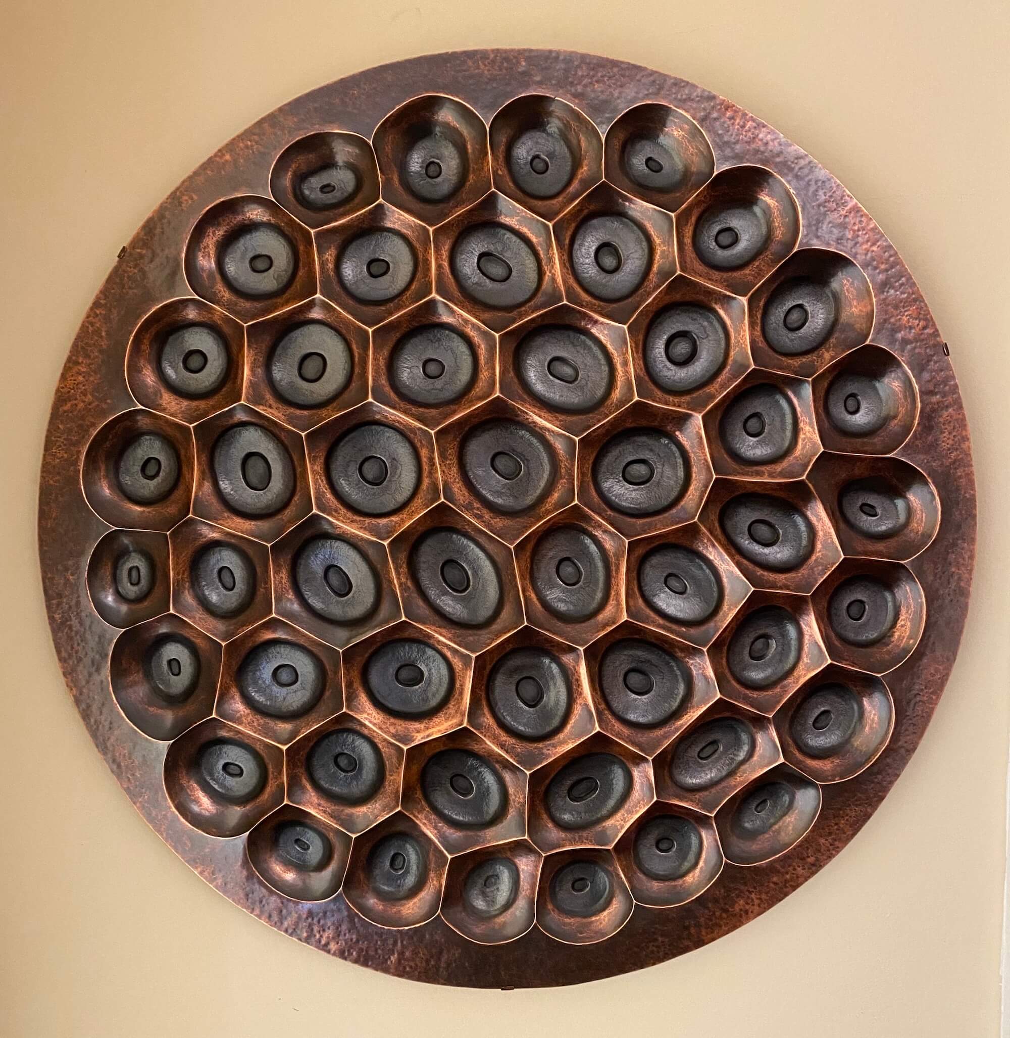 Copper raised relief embossed wall sculpture