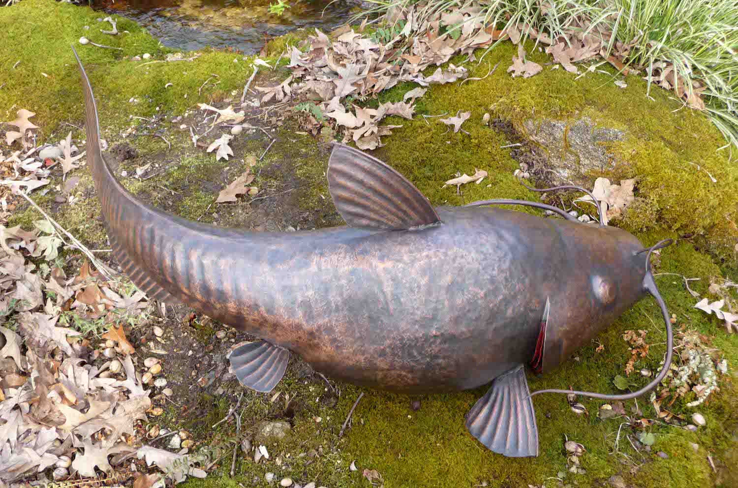copper repousse catfish sculpture